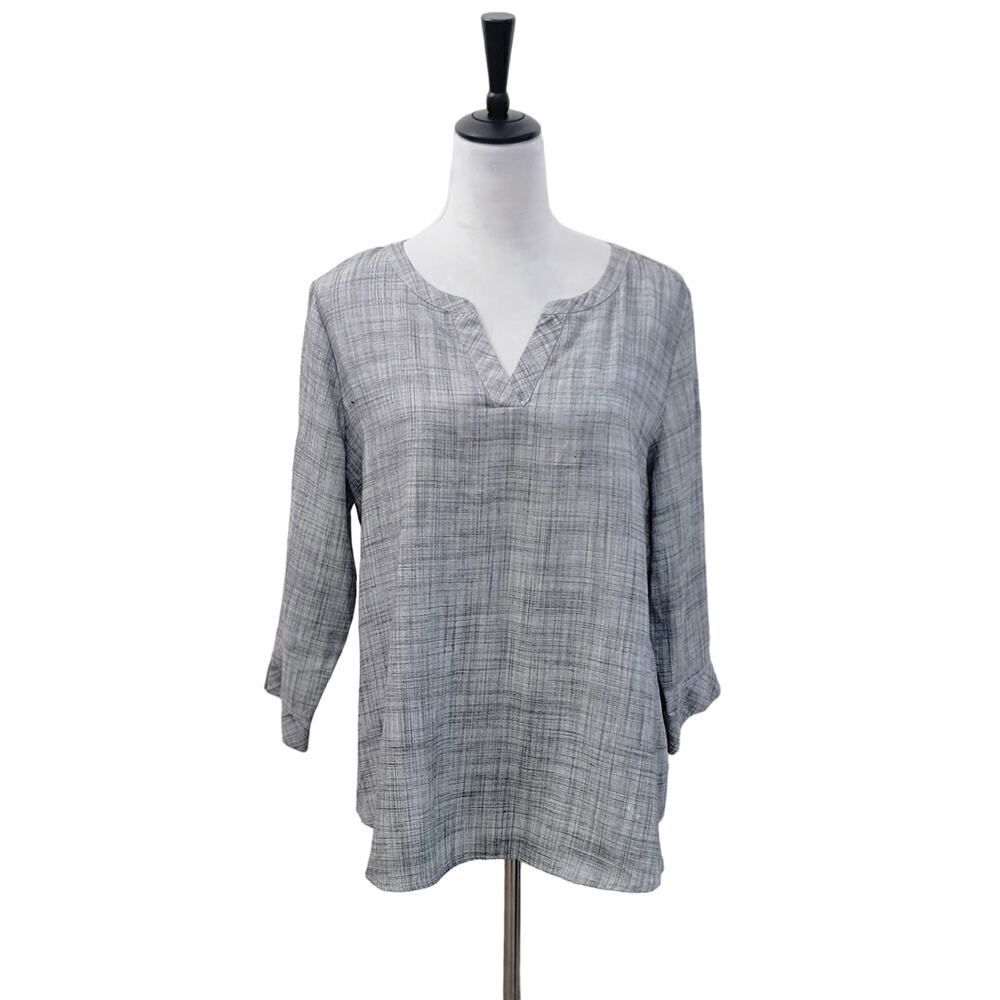 Van Heusen Career Super Soft Viscose Blouse Gray 2/3 Sleeves V Neck Size L